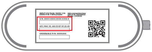 nbn HFC Arris CM3500 barcode sticker - SN and MAC location