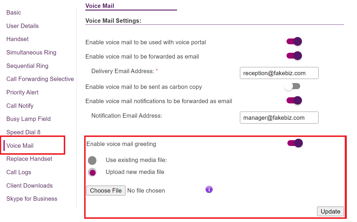 BizPhone - Setting Voicemail Greeting