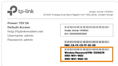 Modem barcode sticker example - WiFi details